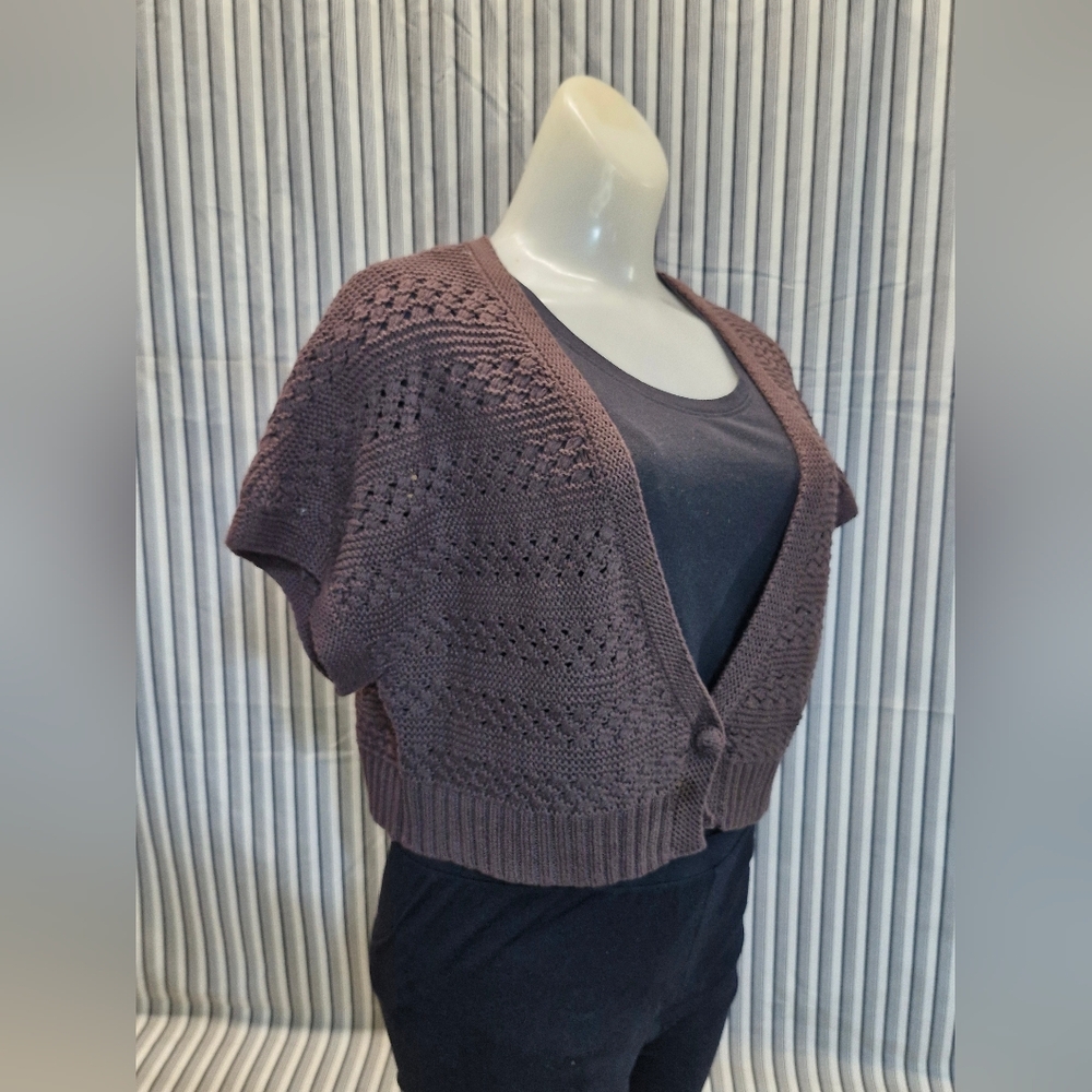 Apostrophe Brown Knit Short Sleeve Cropped Cardigan XL - Picture 6 of 10